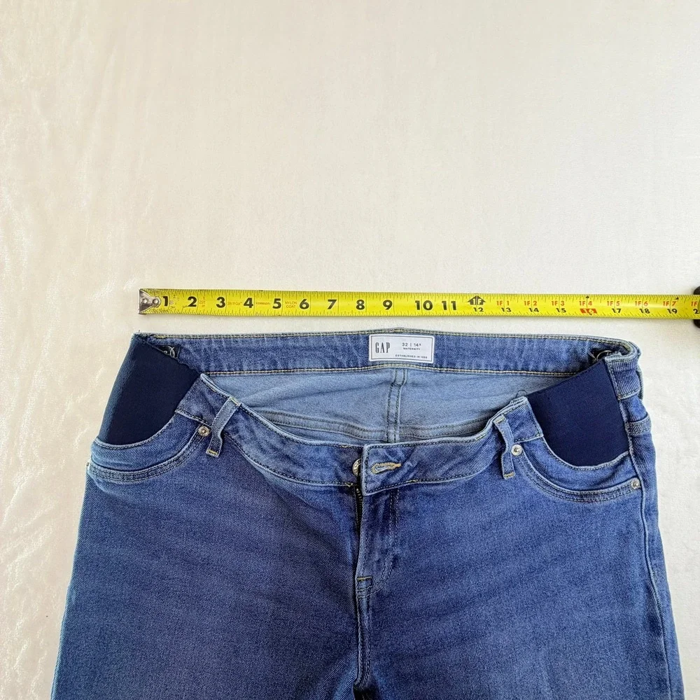 GAP Maternity Slim Straight Jeans Womens‎ 14R Side Panels Blue Stretch Denim